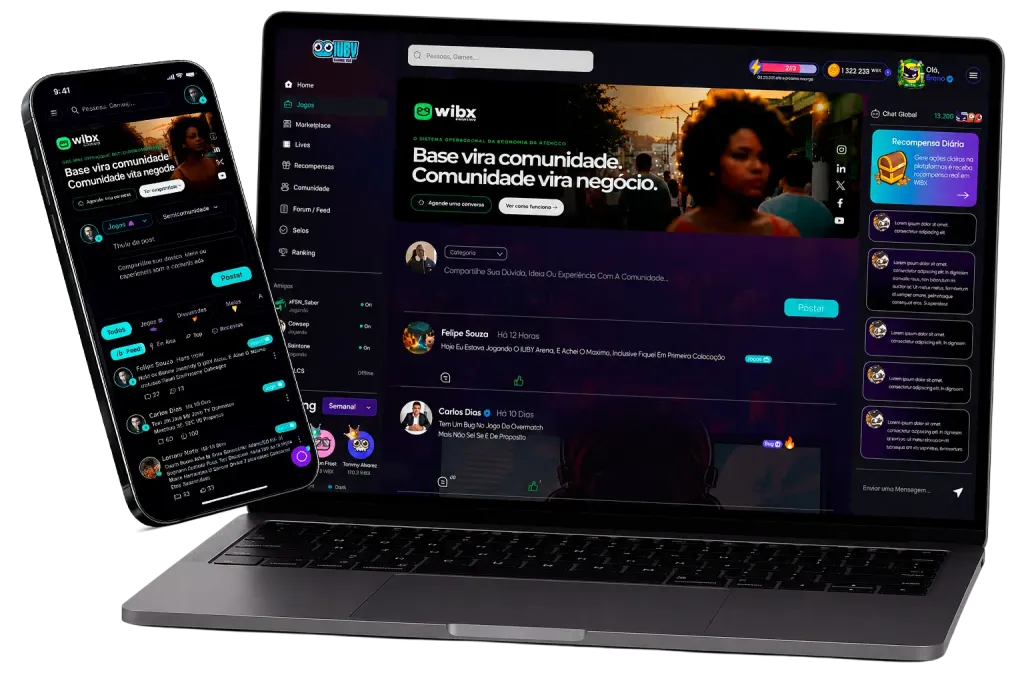 IUBY community feed open on a laptop, with posts, ranking and daily reward